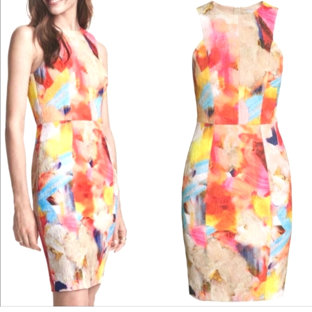 NWOT - H&M Beautiful Watercolor Print Jacquard/Brocade Dress